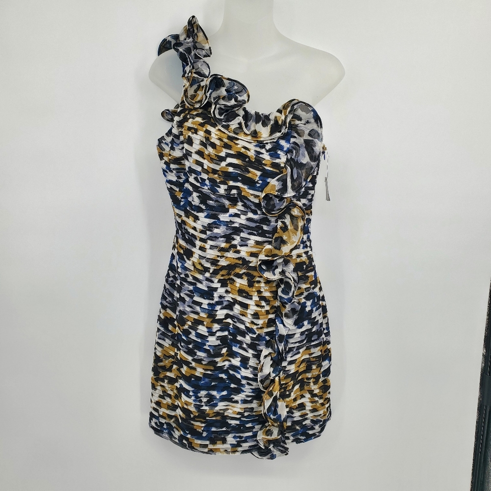 ☆☆ Laundry by Shelli Segal Multi Color One Shoulder Pintuck Pleat Dress Size 4